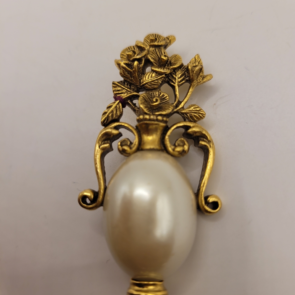 Vintage Gold Floral Pearl Drop Brooch